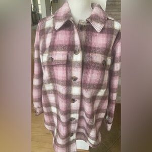 Old Navy Pink and Brown Plaid Button-Down Utility Jacket